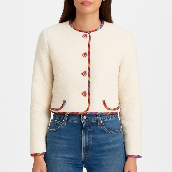 Alix Of Bohemia Jackets & Blazers - Alix of Bohemia Rowan Suri Wool Jacket Cream Alpaca Blend Boho Trim